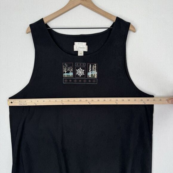 Vtg CJ Banks Dress Womens 18W Plus Black Midi Winter Nature Scene Modest Jumper - Picture 15 of 16